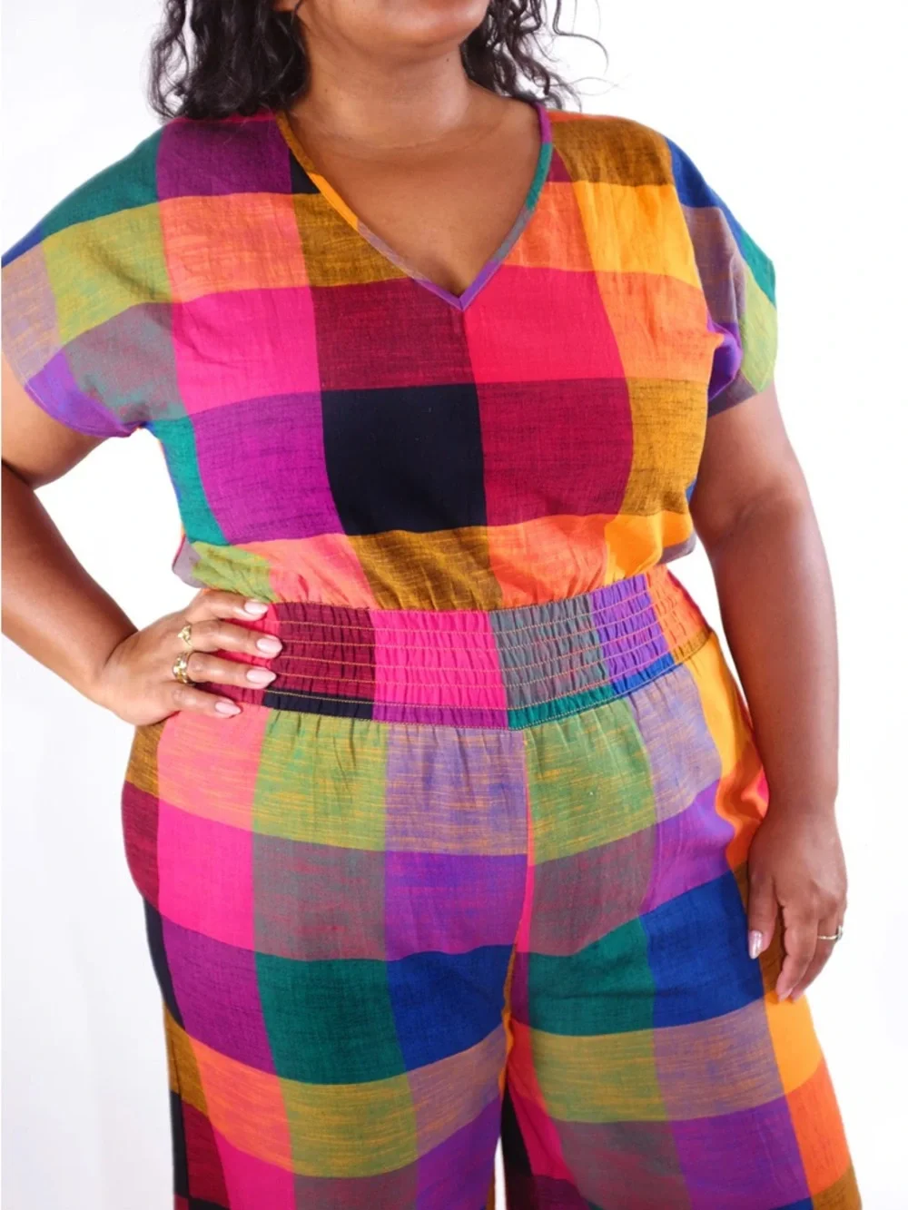 NWOT sz L Rujuta Sheth Marie Jumpsuit Jumpsuit smocked pockets wide leg $168! - Picture 8 of 8